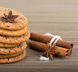 A stack of Chocolate Chip Cookies and cinnamon