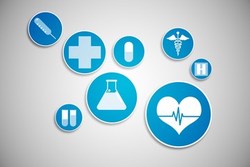 Medical icons in blue and white