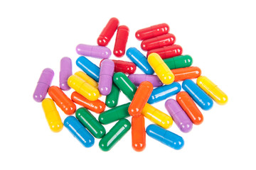 variety of colorful pills isolated on white