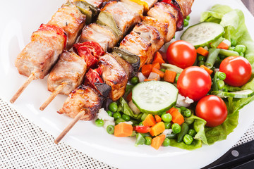 Grilled shashlik with vegetables