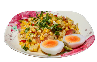 Thai style spicy corn salad with  eggs.