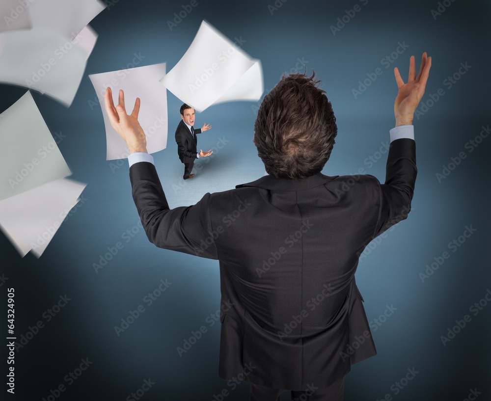 Poster composite image of gesturing businessman with tiny businessman