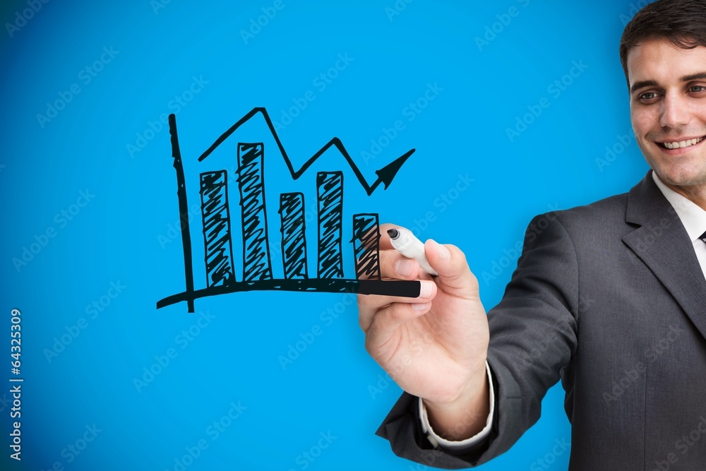 Poster composite image of businessman drawing graph
