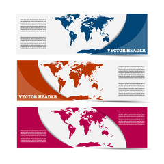 Set of vector banners with a map of the world