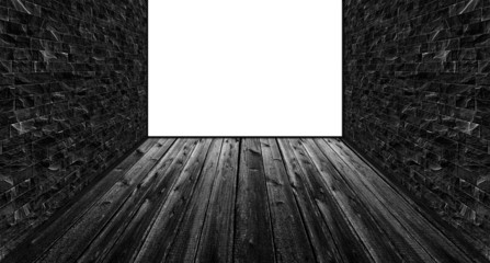 Empty dark room with 1 blank white wall