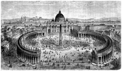 St Peter Church - Vatican-Rome - View 16th century - obrazy, fototapety, plakaty