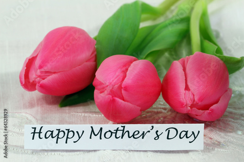 Happy Mother's Day card with pink tulips