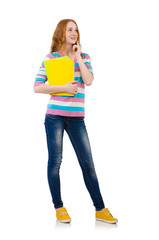 Young student with books isolated on white