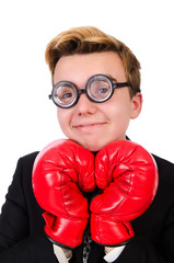 Young businessman boxer isolated on white