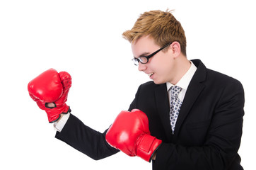 Young businessman boxer isolated on white