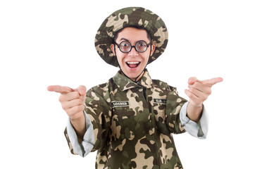 Funny soldier isolated on the white