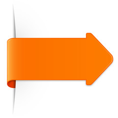 Long orange sticker arrow with shadow & copy space