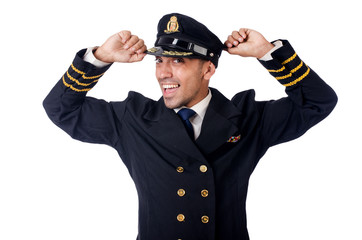 Fototapeta premium Young pilot isolated on the white