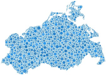 Decorative map of Mecklenburg in a mosaic of blue bubbles