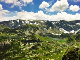 Scenery of high mountain with lake