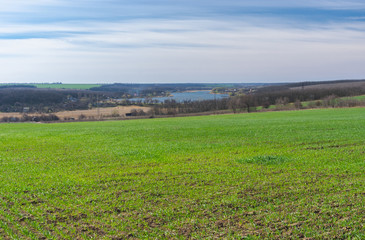 Fototapeta na wymiar Typical Ukrainian rural landscape in early spring season
