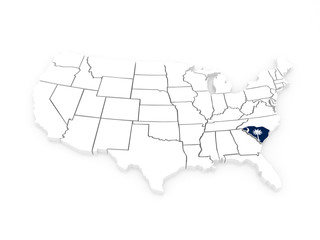 Three-dimensional map of South Carolina. USA.