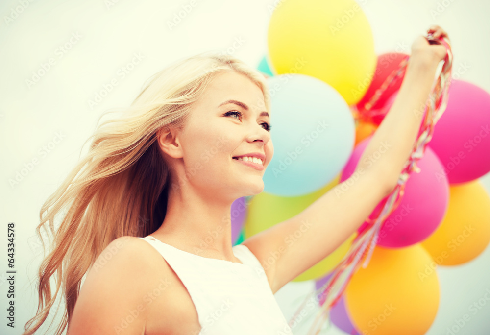 Canvas Prints woman with colorful balloons outside