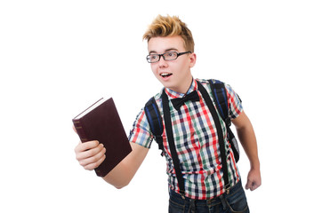 Funny student with stack of books