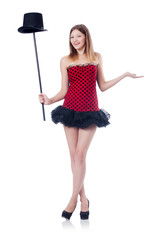 Magician woman with wand on white