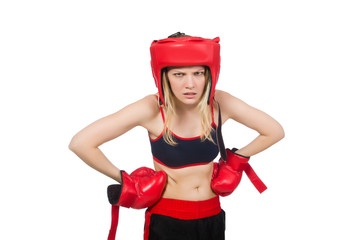 Woman boxer on white background