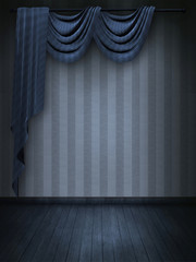 blue room and curtain