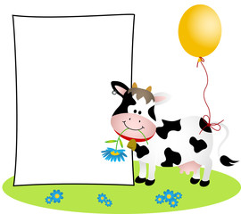 Cute cow with blank label