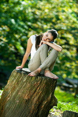 Young attractive woman relaxing  in nature.