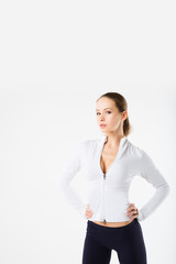 Beautiful Sexy slim athletic woman posing at studio