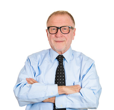 Portrait confident happy old, senior business man in glasses,