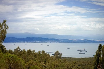 Scenic bay and ships