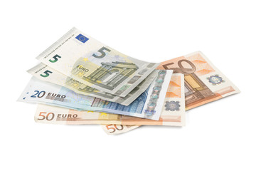 Euro banknotes isolated over white with clipping path.