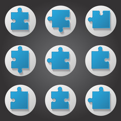 Puzzle Icons Set - Isolated On Gray Background