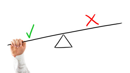 Man balancing positives against negatives