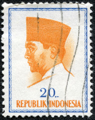 stamp printed in Indonesia shows president Sukarno