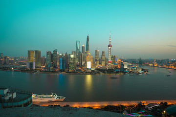 Naklejka premium Aerial photography Shanghai skyline at night