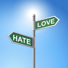 Fototapeta premium 3d road sign saying hate and love