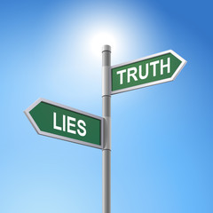 3d road sign saying lies and truth
