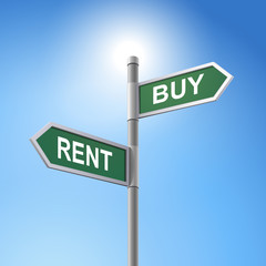 Obraz premium 3d road sign saying rent and buy