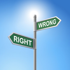 Obraz premium 3d road sign saying right and wrong