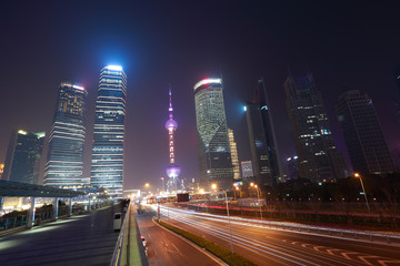 Fototapeta na wymiar Shanghai modern city landmark background night view of traffic