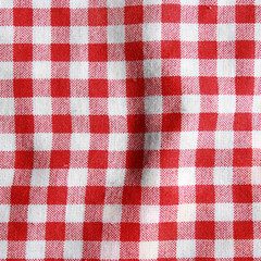 Texture of a red and white checkered picnic blanket.