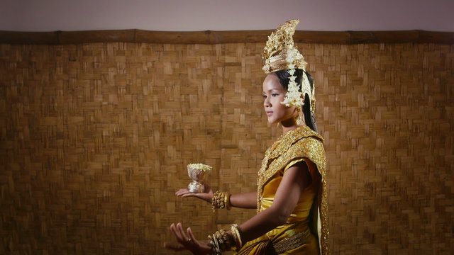 female dancer showing traditional cambodian dance, khmer art