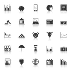 Fototapeta na wymiar Stock market icons with reflect on white background