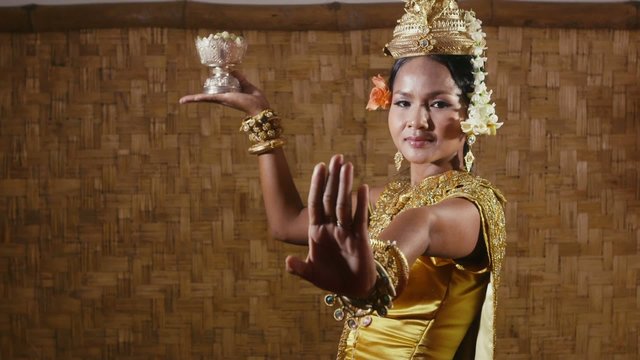 female dancer showing traditional cambodian dance, khmer art