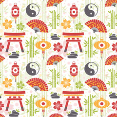 Oriental seamless pattern with asian symbols © Yuzach