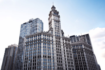 Fototapeta na wymiar Modern Office Buildings. Bottom Up View. Chicago. Cityscape