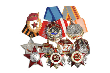 Group of Soviet orders and awards isolated