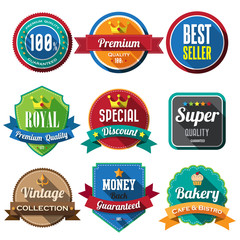 Set of retro vintage badges and labels. Flat design with long sh