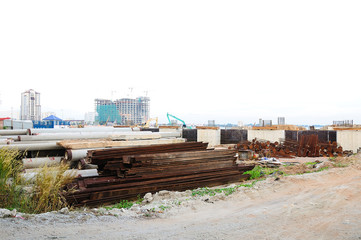 Fototapeta premium Rust Steel pipes in consruction site